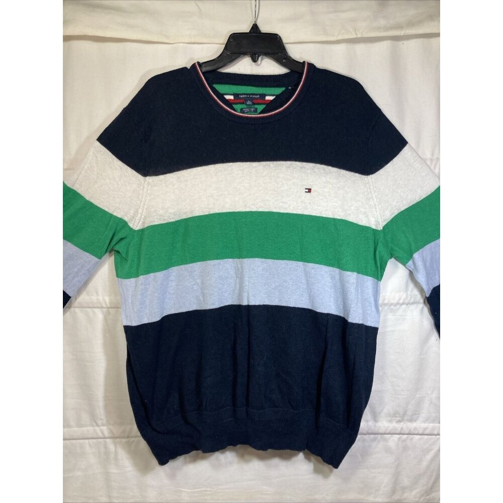 VTG Mens Tommy Hilfiger Cotton Linen Sweater XL Preppy Polo Cardigan Pullover